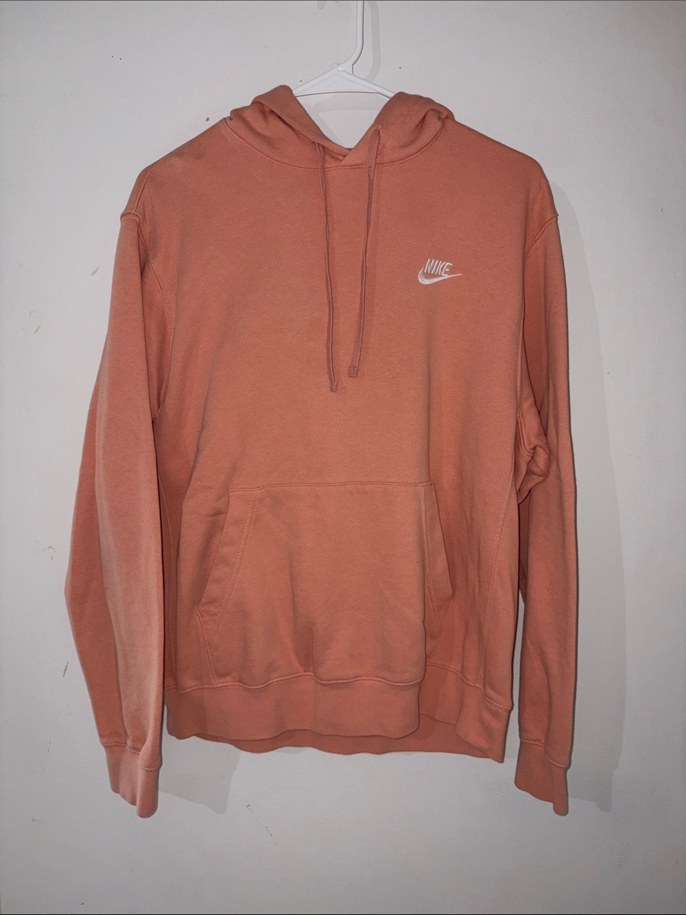 Nike Men's Peach Pullover Hoodie with White Swoosh